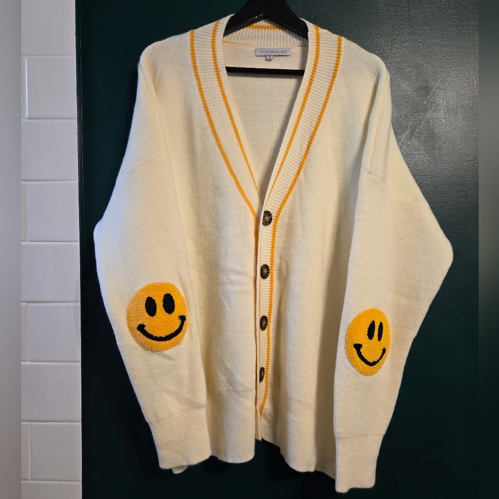 Smiley Face Sweater, Miss Sparkling (Size: Large)